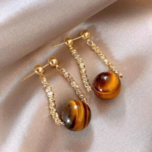 A2711 gold-maillard brown tiger eye two-wear earrings