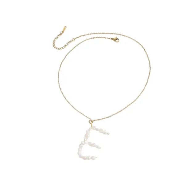 Wholesale 18K Gold Plated Titanium Steel Vacuum Electroplated Three-Dimensional Letter Pearl Trendy Necklace Handmade Unisex