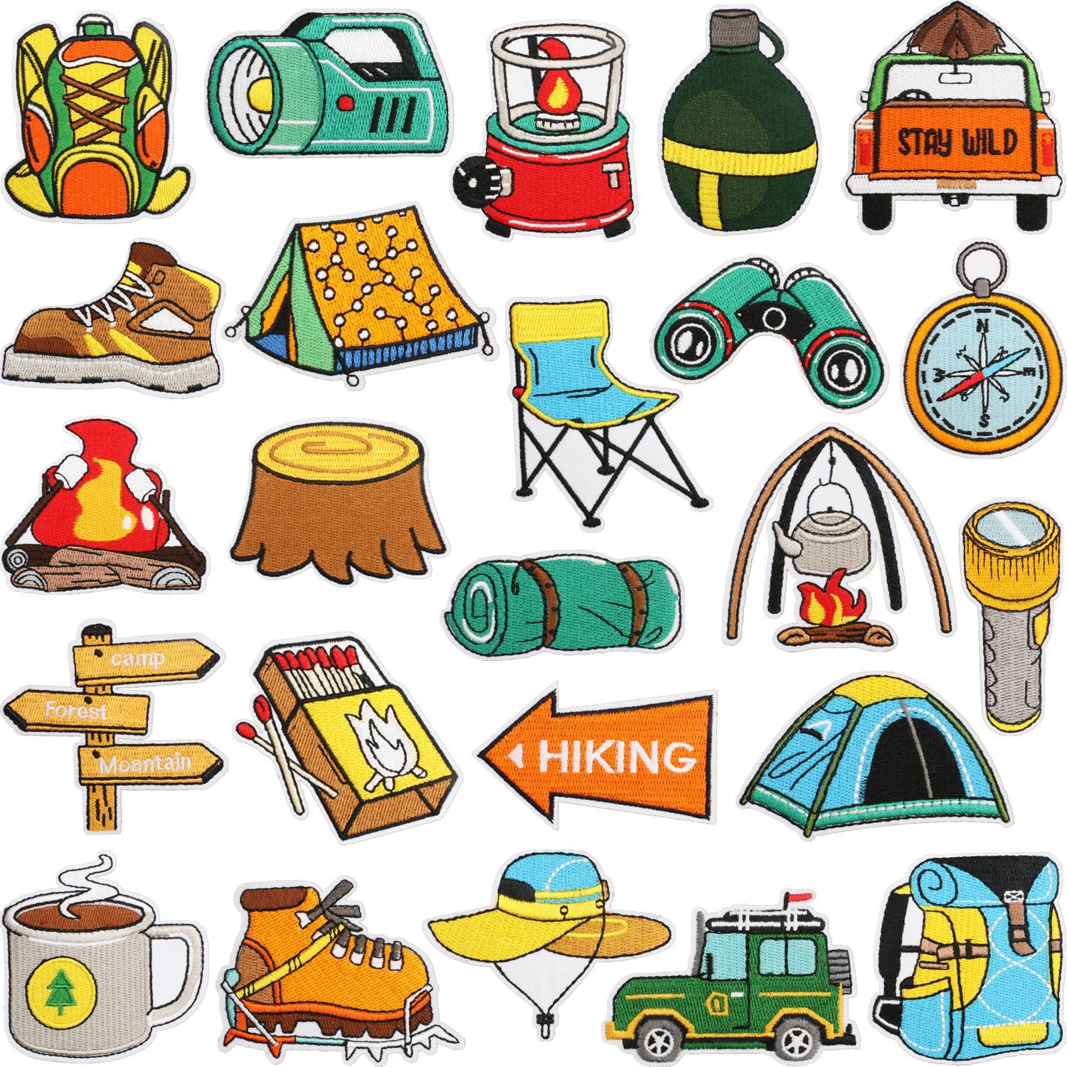 Wholesale Camper Car Embroidery Cloth Stickers Explorer Tent Decoration Telescope Patch Stickers Computer Embroidery Label Kettle Flashlight