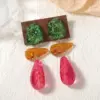 Wholesale Three-dimensional Geometric Drop Earrings For Women, PVD Coated Copper With 16K Real Gold Plating And Resin Inlay