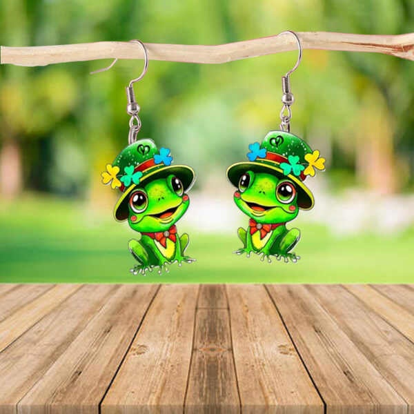 oly-502cfa5309e867f88520dea45a9062a1 Wholesale Cross Border St. Patrick's Holiday Clover Hat Frog Acrylic Earrings Cartoon Funny Earrings
