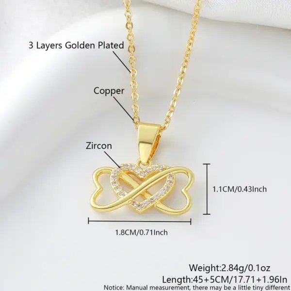 Wholesale Heart Shape Pendant Necklace For Women In Copper With 18K Gold Plated Claw Setting, Zircon, Cable Chain