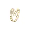 Wholesale Unisex Moon Open Ring In Copper With 14K Real Gold Electroplated Finish And Zircon Inlay