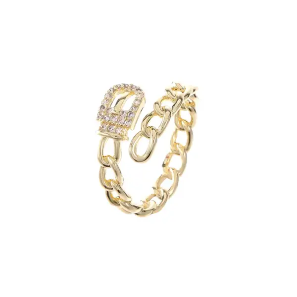 Wholesale Unisex Moon Open Ring In Copper With 14K Real Gold Electroplated Finish And Zircon Inlay