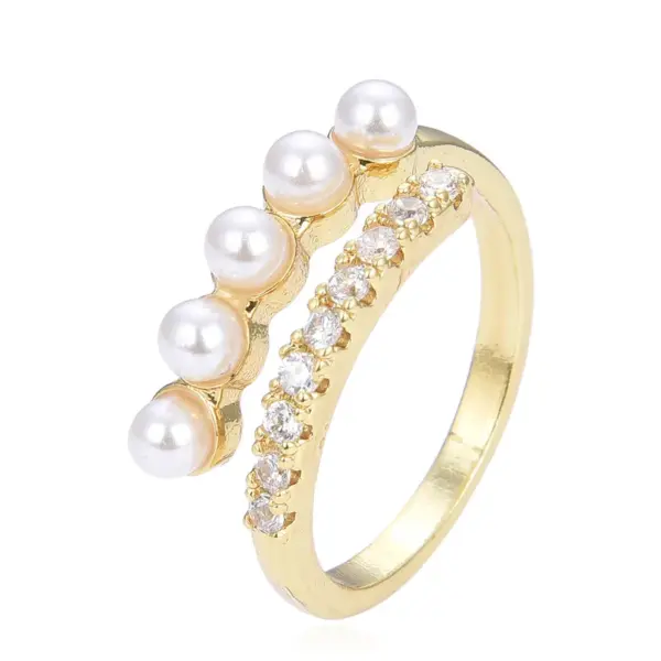 Wholesale Copper Plating 18K Color Retaining Glossy Zircon Imitation Pearl Open Ring