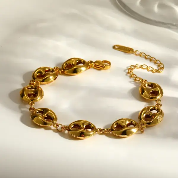 Wholesale Asymmetrical Oval Jewelry Set For Women With 18K Real Gold Plated 304 Stainless Steel And PVD Coated Cuban Link Chain