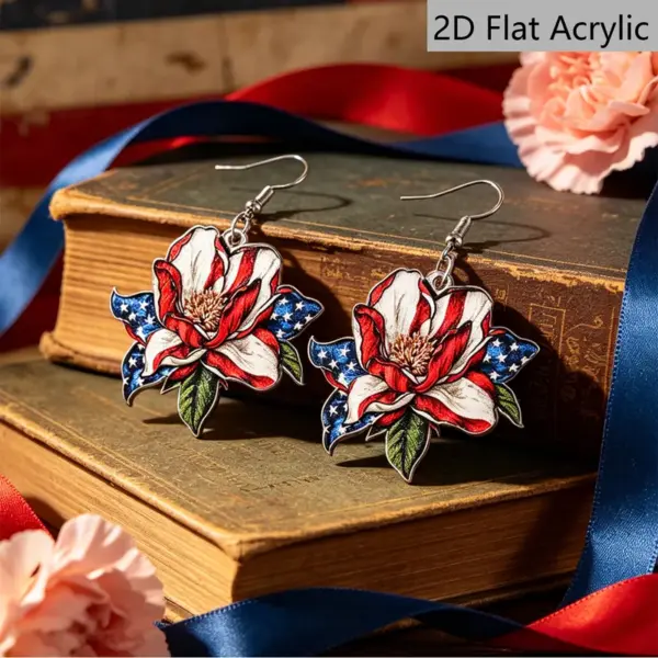 Wholesale Retro Rose Print Drop Earrings In White And Red Acrylic With 304 Stainless Steel Ear Pins For Women