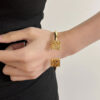 Wholesale Real Gold Electroplating Luojia Fashion Square Hollow Pattern Open-ended Plant Ring Bracelet Light Luxury Niche Exquisite Jewelry