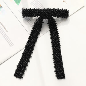 Black string pearl bow hairpin
