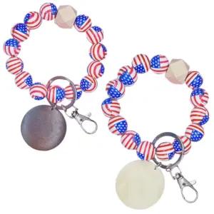 Wholesale Unisex American Flag Wooden Beads Bracelet Keychain In Coffer Color, Perfect For Travel