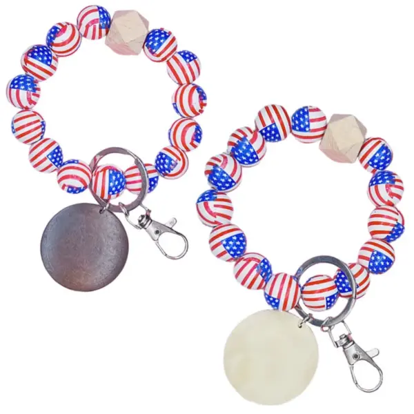 Wholesale Unisex American Flag Wooden Beads Bracelet Keychain In Coffer Color, Perfect For Travel