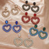 Wholesale Valentine's Day  Love earrings fashion color alloy rhinestone hollow love earrings jewelry