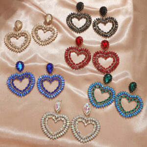 oly-50afac743f061b73dd4fd9524378df16 Wholesale Cross-border Valentine's Day Hot Love earrings fashion color alloy rhinestone hollow love earrings jewelry