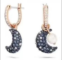 Pearl colored diamond moon earrings