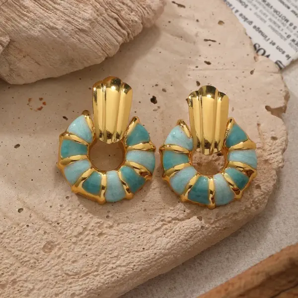 Wholesale Elegant Shell Shaped Enamel Drip Oil Non-Fading Earrings For Women Fashionable Luxury Stainless Steel Jewelry