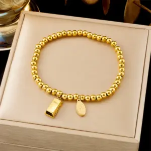 【5306】Small Gold Brick Round Bead Chain