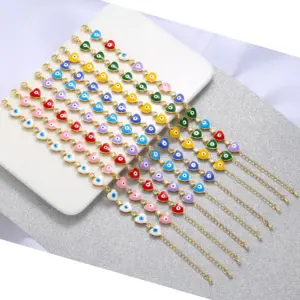 Wholesale Fashion Devil's Eye Heart Shape Copper Bracelets Enamel Inlay Artificial Gemstones Copper Bracelets