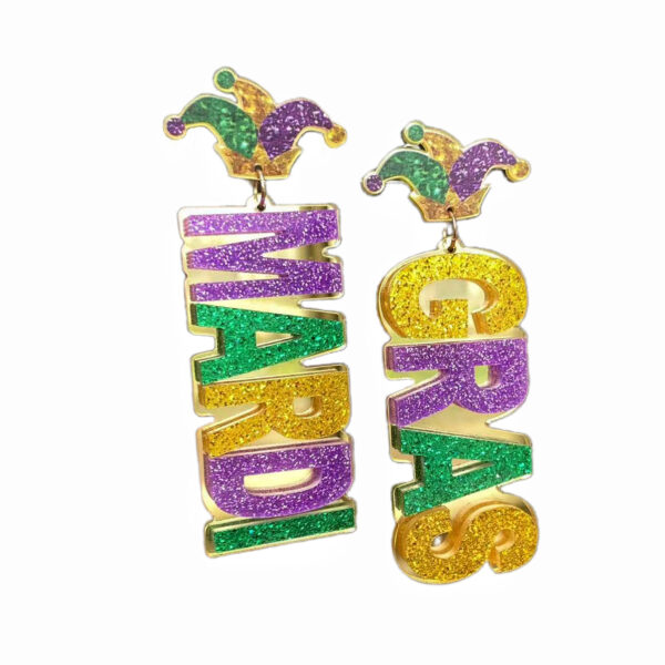Wholesale Acrylic Carnival Earrings Gras Mardi Mask Lobster Clown Hat Three-Color Letter Pattern Earrings
