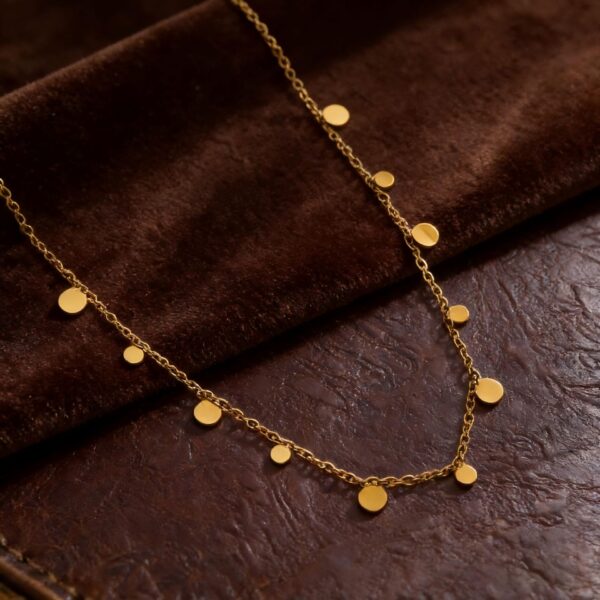 Wholesale Titanium steel tassel necklace, titanium steel gold-plated round disc clavicle chain, stackable choker.
