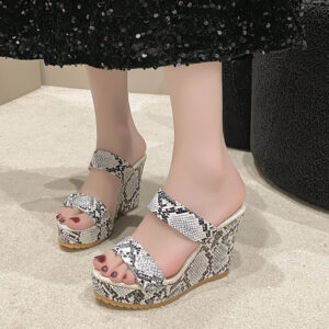 Wholesale 2024 Summer Foreign Trade plus size Sandals and Slippers Women's European and American New Color-matching Snake-print Leopard-print Wedge Heel Thick Slippers
