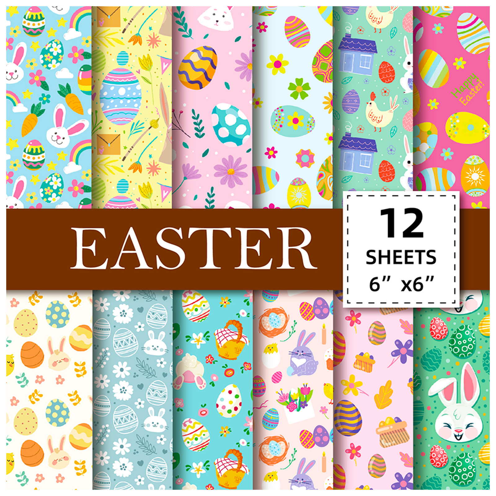 Wholesale 12 Pieces Per Pack Easter Cross-Border New Product Easter Eggs Rabbit Cute Style High-Value Decorative Material Base Handbook