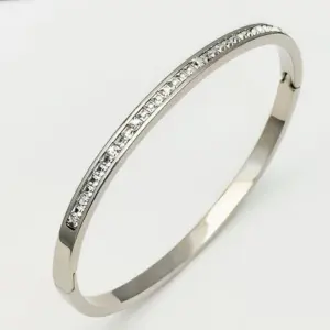 29-D-12 Steel Bracelet with a Row of Square Diamonds (Never Fade)