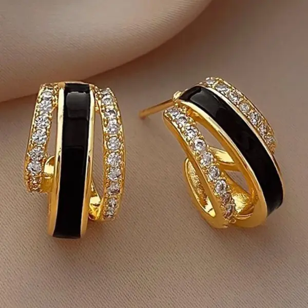 Wholesale Geometric Epoxy Earrings For Women In Copper With KC Golden Plated Water Plating And Zircon Inlay