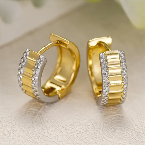 Wholesale Three-dimensional Geometric Earrings For Women In Copper With KC Golden Water Plating And 0.03µm Thickness