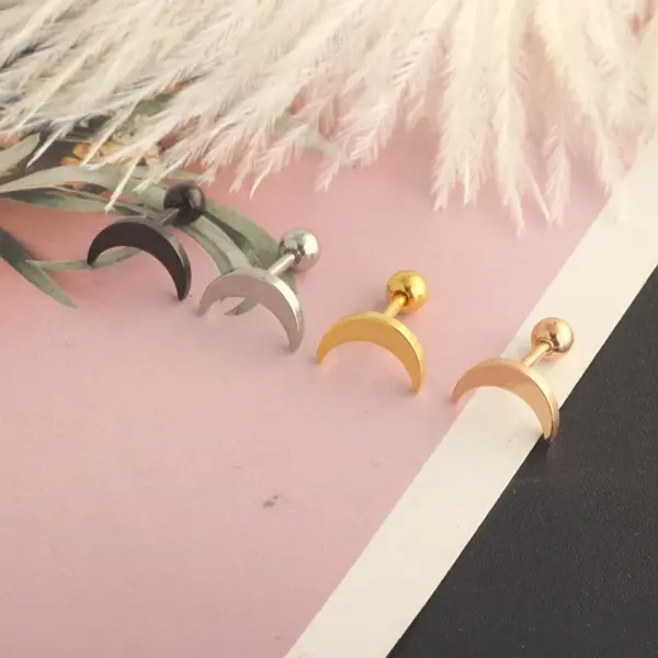 Wholesale Simple Style Moon Stainless Steel Metal Ear Studs 1 Piece