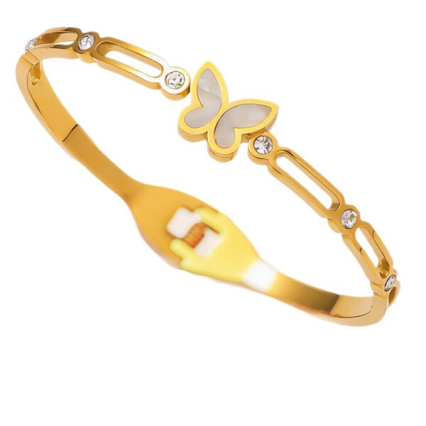 oly-51952c2e6da50a37e438224f54ba7e34 Wholesale Titanium steel butterfly bracelet with electroplated, colorfast mirror finish and spring design