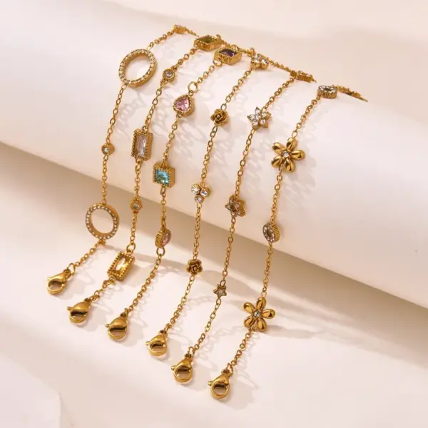 Wholesale Geometric Waterproof Non Tarnish Bracelets For Women In 18K Gold Plated 304 Stainless Steel With Zircon And PVD Coated Finish