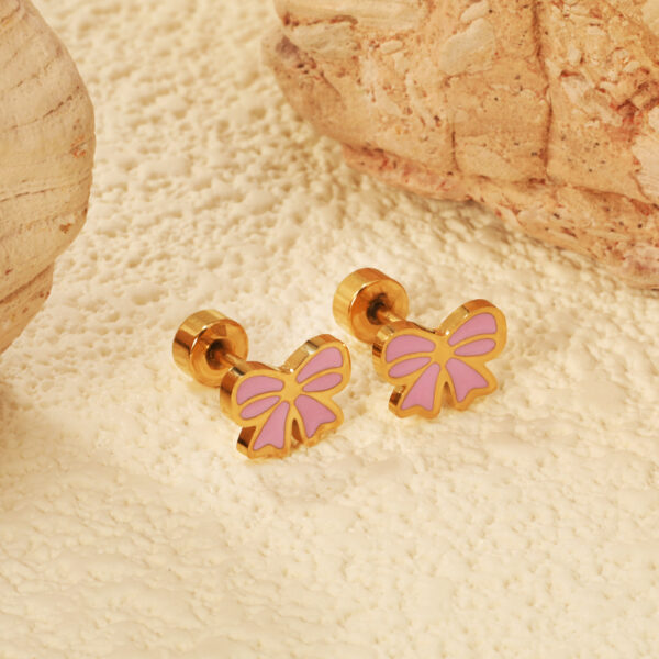 Wholesale Screw Stud Earrings Ins Sweet and Cute Bow Rainbow Earrings Stainless Steel Earrings for Women