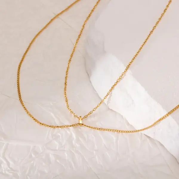 Wholesale Adjustable Double Layer Titanium Steel Necklace Vacuum Gold Plated Line Clavicle Chain Buckle Ring