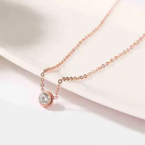 Wholesale Jewelry Round 304 Stainless Steel Artificial Rhinestones 18K Gold Plated PVD Coated Plating Inlay Necklace