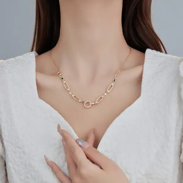 Wholesale Unisex Cross Choker Necklace With Copper Pendant Featuring Zircon Inlay And Electroplated Bezel Setting