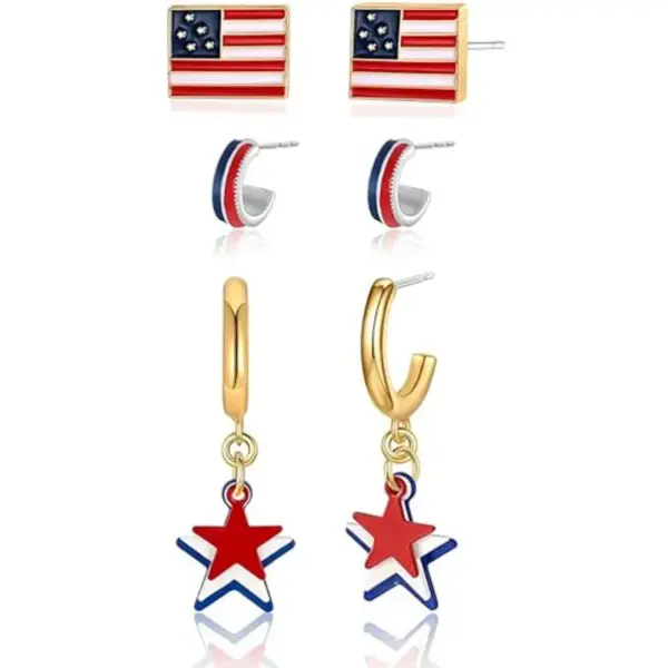 oly-51db004946a6f4036751498c6e7e6e7b Wholesale Fashionable Simplistic Alloy Star Flag Earrings Independence Day Gift Women's Geometric Pattern Jewelry Ear Studs