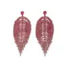 Wholesale Luxurious Leaves Tassel Stud Earrings For Women In Natural Pink Copper With Rhinestone Inlay