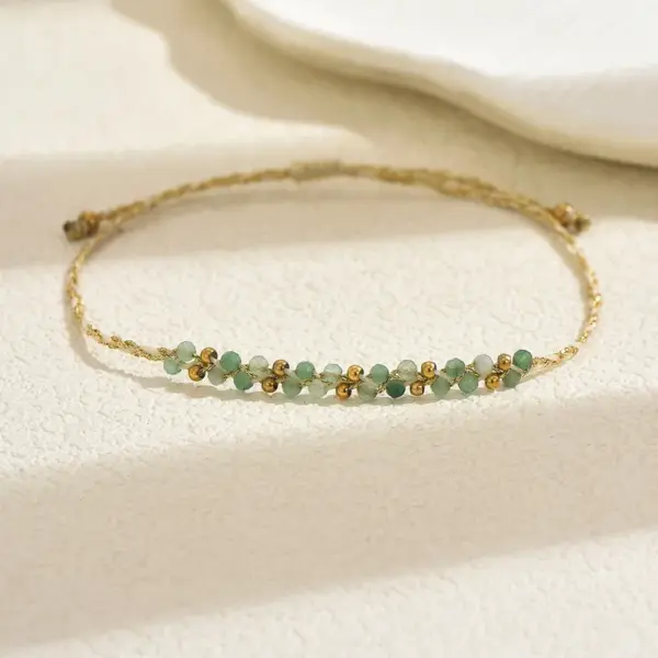 oly-520de490d58b3fdd6ae224c401d50c81 Wholesale Handmade Golden Plated Wristband With Solid Color Natural Stone And 0.03µm Coating Thickness, Featuring Handmade Chain For Women