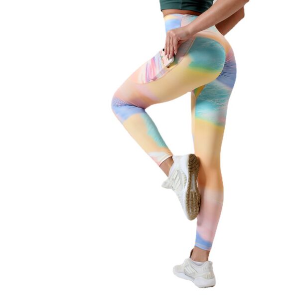 oly-521dd628081b0ff1426b6517dfbf25d3 Wholesale: High-Waisted Butt-Lifting Yoga Leggings – "Peach & Rainbow Daisy" Print (Nude-feel fabric, with pockets, high-stretch athletic leggings)