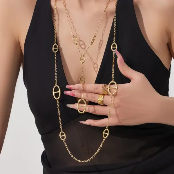 Wholesale Geometric Y-Necklace Lariat Necklace For Women In 304 Stainless Steel With PVD Coated 18K Gold Plating Featuring Waterproof Non Tarnish Finish