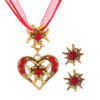 Wholesale Electroplated zinc alloy beer festival necklace with heart-shaped diamond-encrusted edelweiss set, Nordic style jewelry.