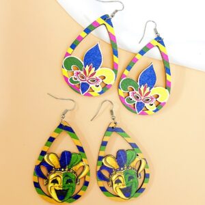 Wholesale carnival earrings, hollow teardrop mask clown earrings, personalized hip-hop party set