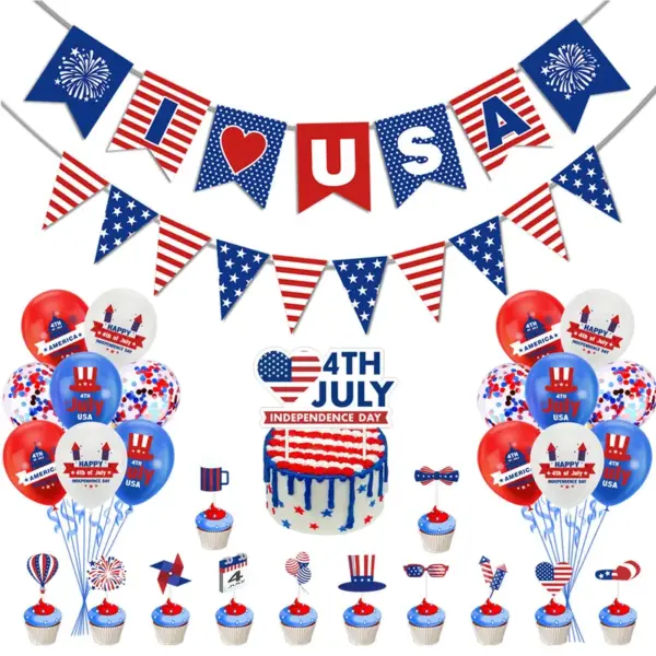 Wholesale American Independence Day Decoration Stars And Stripes Pennant Cake Decoration Balloon Set Party Supplies Holiday Celebration