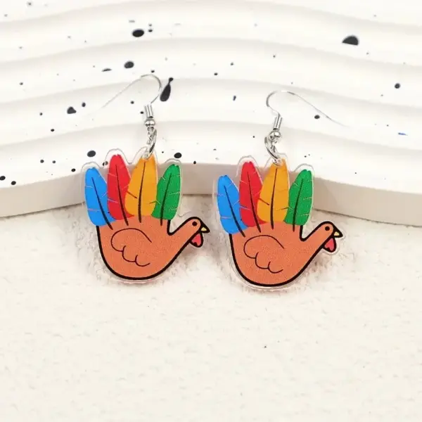 Wholesale Thanksgiving Turkey Feather Acrylic Earrings Women's Fashion Colorful Animal Ear Jewelry Handmade Craft Holiday Style