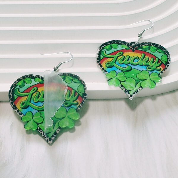 Wholesale St. Paric festival earrings colorful double-sided heart-shaped earrings green plant clover acrylic earrings