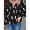 oly-52551bae0dd01680e0577dcffd2a6ace Wholesale Autumn and Winter Clothing V Neck Feather Print Long-Sleeved Loose T-Shirt Women’s Tops