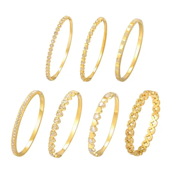 Wholesale Ins Style Luxurious Shiny Zircon 201 Stainless Steel Women's Bracelet 18K Gold Plated Elegant Temperament Jewelry Accessory
