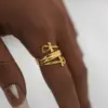 Wholesale PVD Coated Real Gold Plated 18K Gold Cross 304 Stainless Steel Retro Simple Style Waterproof Non Tarnish Open Rings