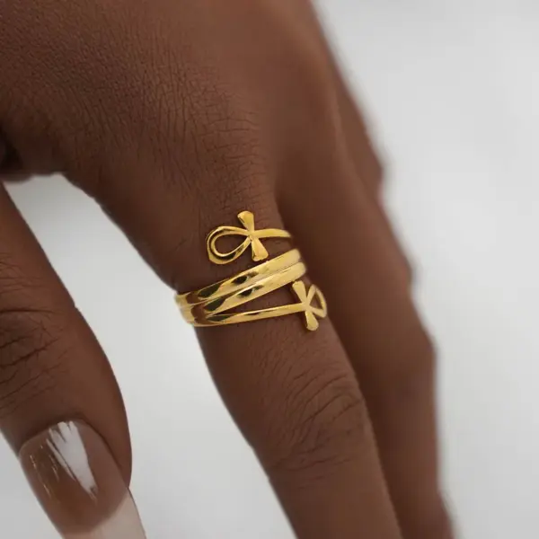 Wholesale PVD Coated Real Gold Plated 18K Gold Cross 304 Stainless Steel Retro Simple Style Waterproof Non Tarnish Open Rings