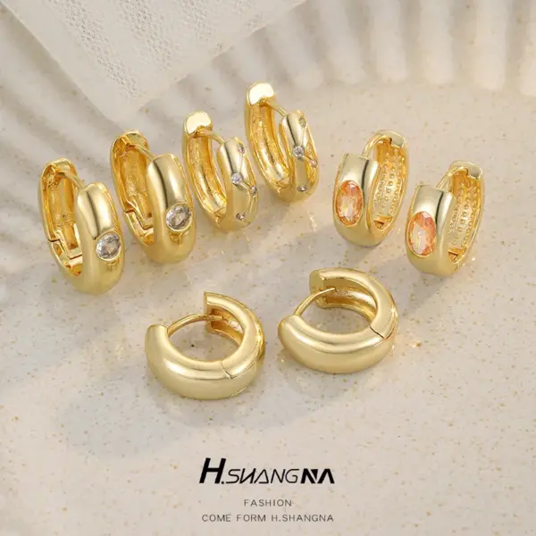 Wholesale Geometric Copper Earrings For Women With 14K Real Gold Plating And Zircon Inlay